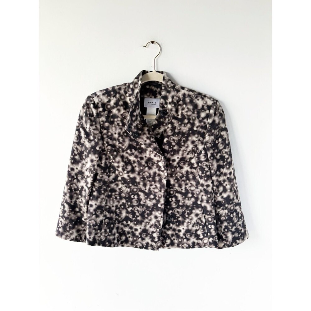 Akris Punto Abstract Circle Dot Print Cropped Stand Collar Jacket Blazer Black 4